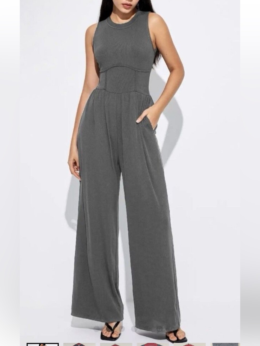 Cider Sleeveless Wide-Leg Jumpsuit in Charcoal Gray